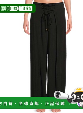 自营Women's BECCA Ponza Pants Black Crinkle Wrap Slit Lace U