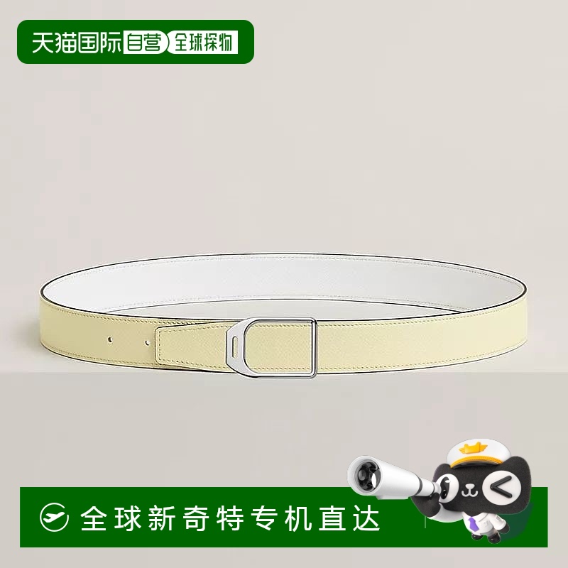 1h可退 欧洲直邮Hermes/爱马仕 女士淡黄色/白色小牛皮腰带32mm