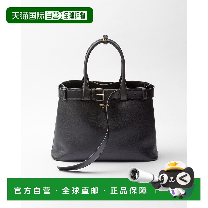 欧洲直邮PRADA(2025)大号 Prada 带扣皮革手提包(配腰带)皮包