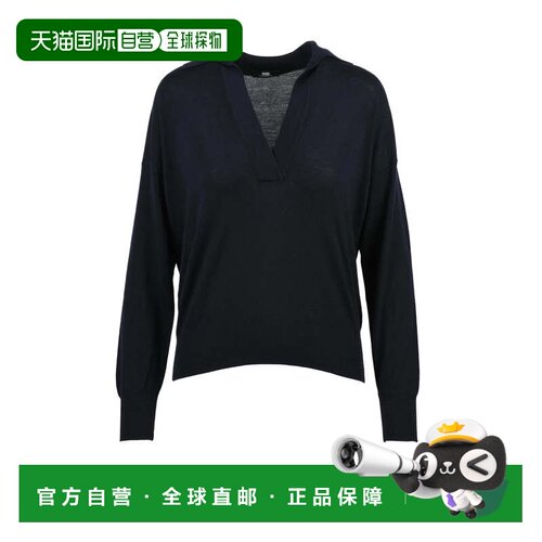 自营alpha studioExtrafine美利奴羊毛Polo针织毛衣-黑色 美国奥