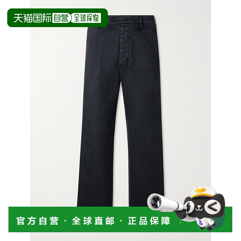 香港直邮AURALEE 男士 直筒褶裥棉质斜纹棉布裤 A25AP01CPBLACK