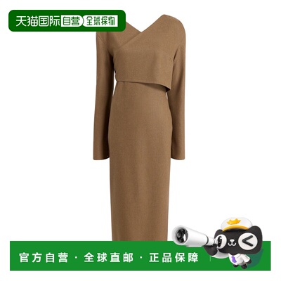 1h可退 香港直邮KHAITE 女士 Aubrey 衣前裹身设计羊毛中长连衣裙