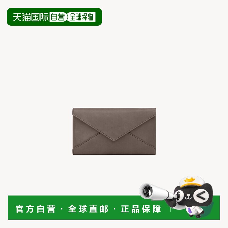 自营欧洲直邮YSL圣罗兰 LETTER系列女士都市灰小牛皮拉链大号钱包