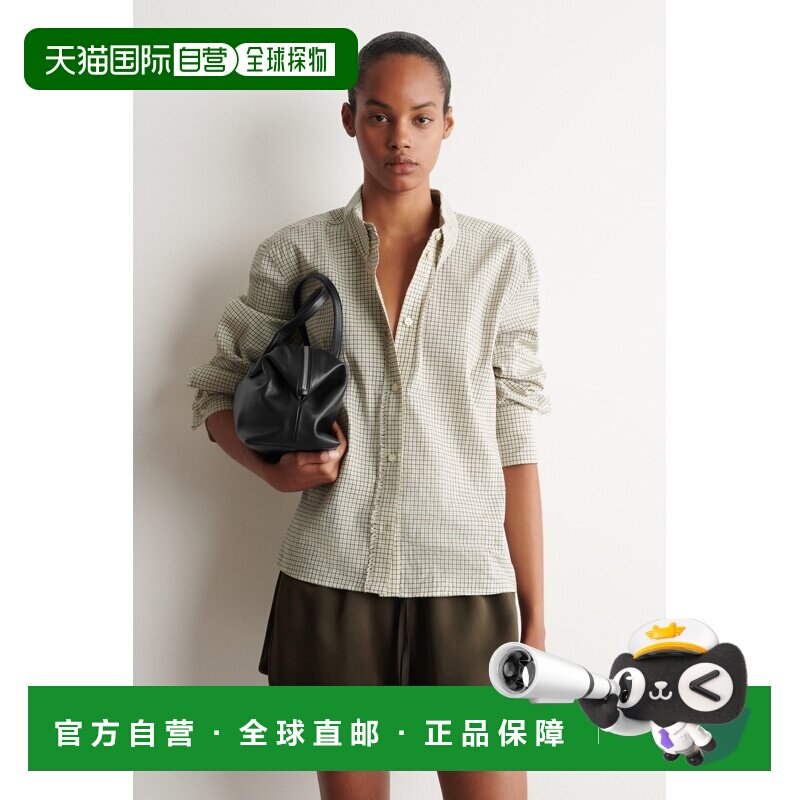 自营欧洲直邮COS 女士米色格纹亚麻棉混纺格纹流苏边长袖通勤衬衫图片