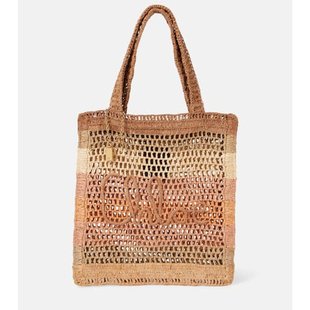 潮奢 Chloe 蔻依 女士 Banana 夏季条纹拉菲草编织手提包