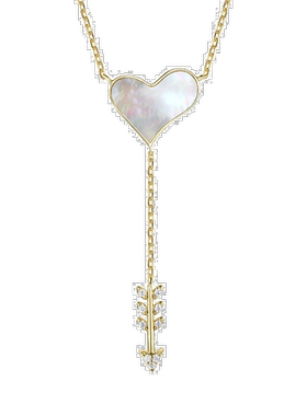 自营 genevive14k 镀金纯银镶嵌钻石方晶锆石和珍珠母丘比特之箭