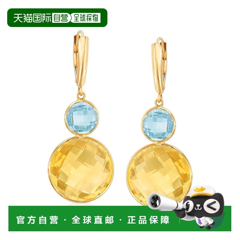 自营 14 克拉黄金 Ross-Simons 黄水晶和天蓝色托帕石吊式耳环 -,饰品/流行首饰/时尚饰品新,耳环,淘宝优惠券,粉丝福利购,淘宝优惠卷