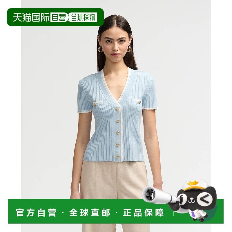 自营 NVLT女式短袖开衫毛衣-淡蓝色/棉花糖色 美国奥莱直发