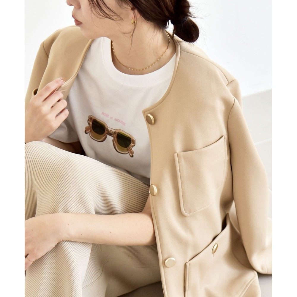 1h可退 日本直邮quaranciel 女士宽松半袖无领夹克 手洗可原创 je,女装/女士精品,短外套,淘宝优惠券,粉丝福利购,淘宝优惠卷