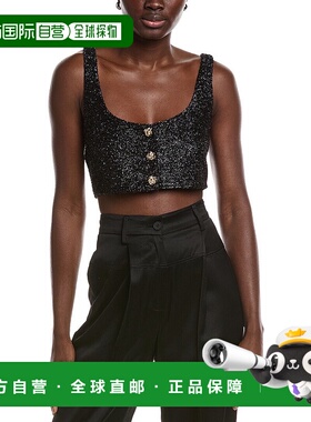 自营GANNI Sparkle Wool-Blend Cropped Top - black 美国奥莱直