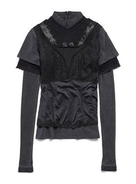 BALENCIAGA 女士T恤 808858TMV261000 CO 黑色 长袖分层T恤