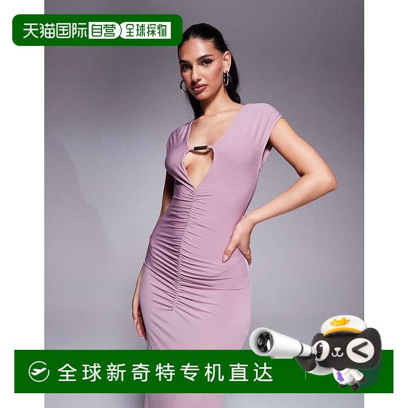 1h可退 香港直邮潮奢 ASOS 女士 bardot 设计带皱饰长款连衣裙(ma