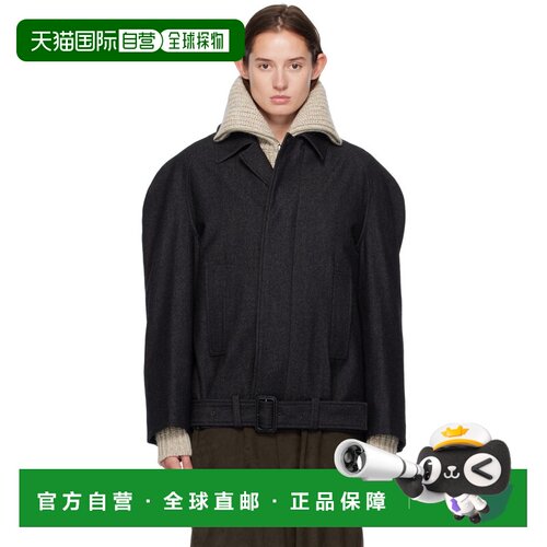 1h可退 香港直邮Lemaire 女士 黑色插肩袖夹克 OW1156LF1319羊毛
