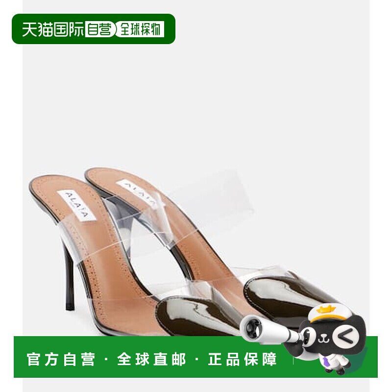 1h可退 香港直邮Alaia 女士 Cœur 90 漆皮皮革边凉拖 green绿色
