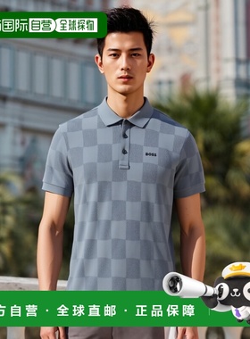 自营 boss提花身体图案棉质马球衫-深灰色 美国奥莱直发