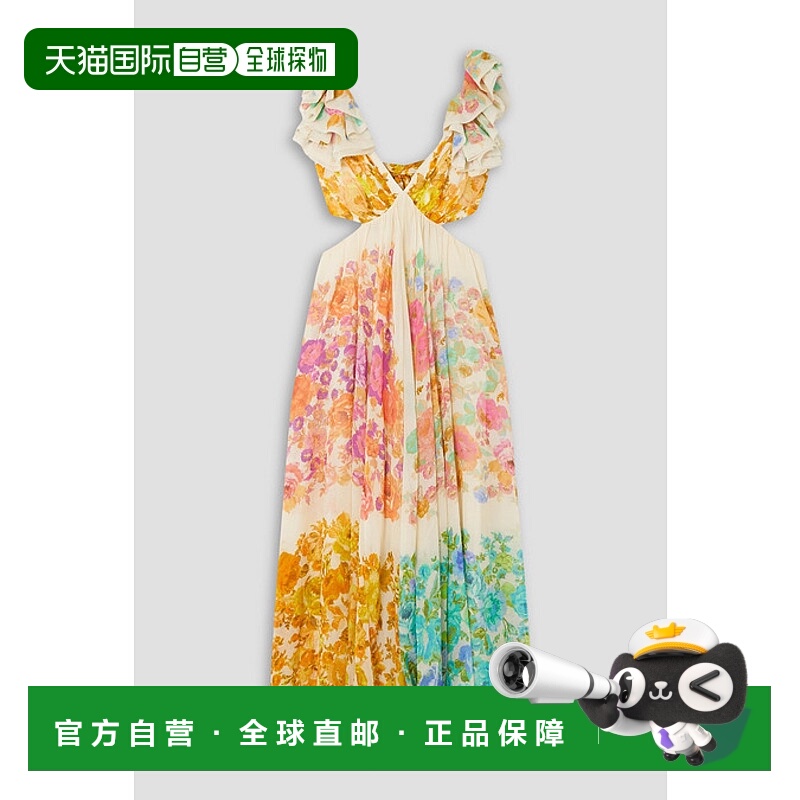 香港直邮潮奢 ZIMMERMANN 女士 Raie 剪口荷叶边印花棉质真丝混纺