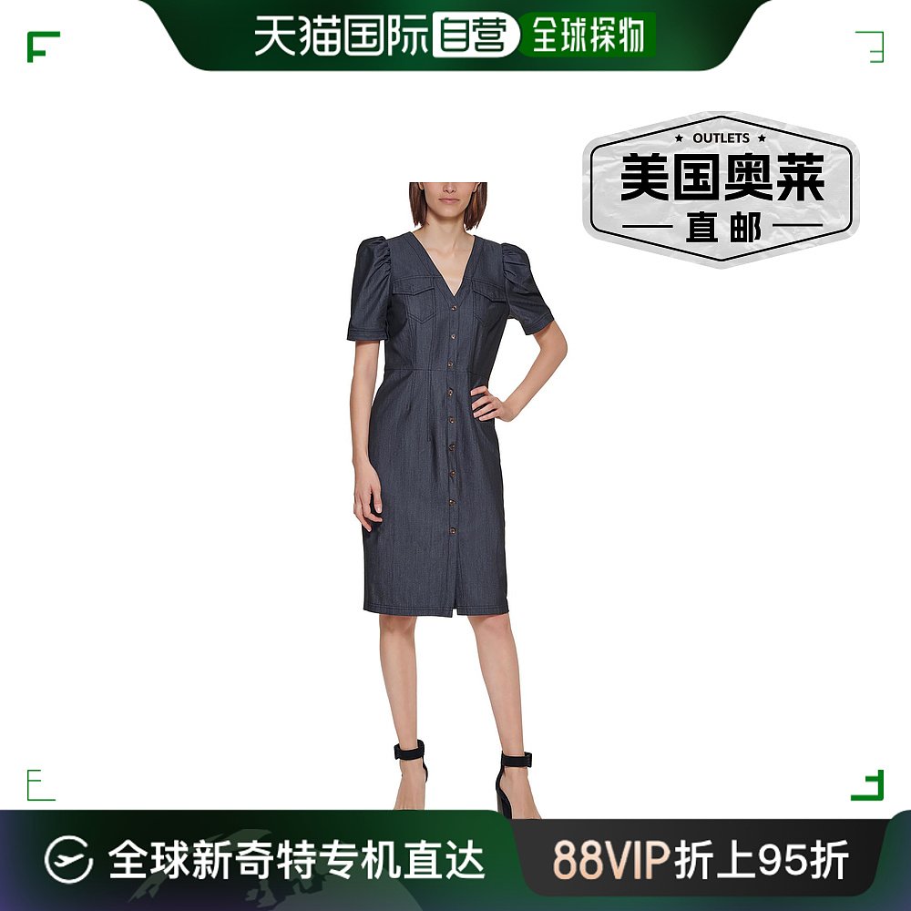 calvin klein女士 Puff Sleeves Sheath Shirtdress blue 【美国 女装/女士精品 连衣裙 原图主图