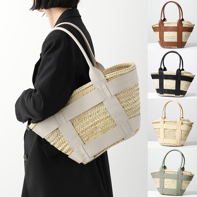 日本DEMELLIER 篮子包 SANTORINI 女式拉菲草皮革托特包 5 色