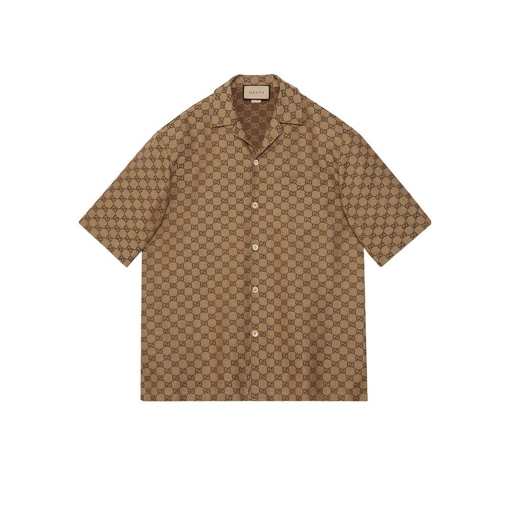 GUCCI 男士衬衫 742707ZAM7G2580 SS2024 棕色 GG短袖衬衫,男装,衬衫,淘宝优惠券,粉丝福利购,淘宝优惠卷