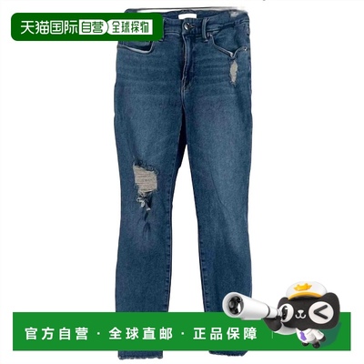 自营 good american蓝蓝色女式紧身破旧中腰牛仔裤 美国奥莱直发