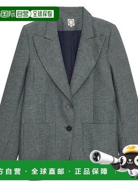 香港直邮Ines de la Fressange女款灰色亚麻混纺Thadee夹克西装