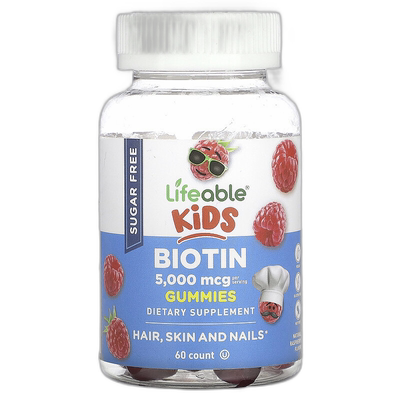 香港直邮Lifeable,儿童生物素软糖，天然覆盆子，2,500 微克，60
