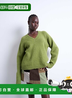 1h可退 香港直邮潮奢 Topshop 女士 针织羊毛混纺毛茸茸V领绿色套
