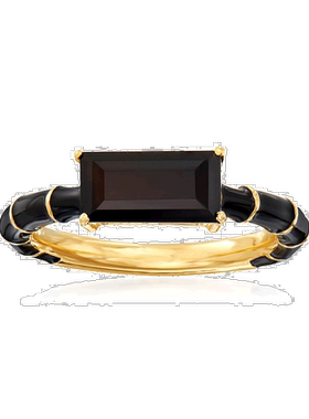 自营Ross-Simons 18kt 金黑色缟玛瑙和黑色珐琅戒指 黑色 美国奥