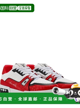 自营1h可退 欧洲直邮LV路易威登 男士红色皮革logo标识运动鞋