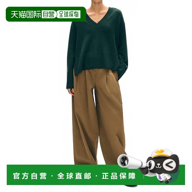 自营white + warrenCashmere Side Slit V Neck Sweater In Deep