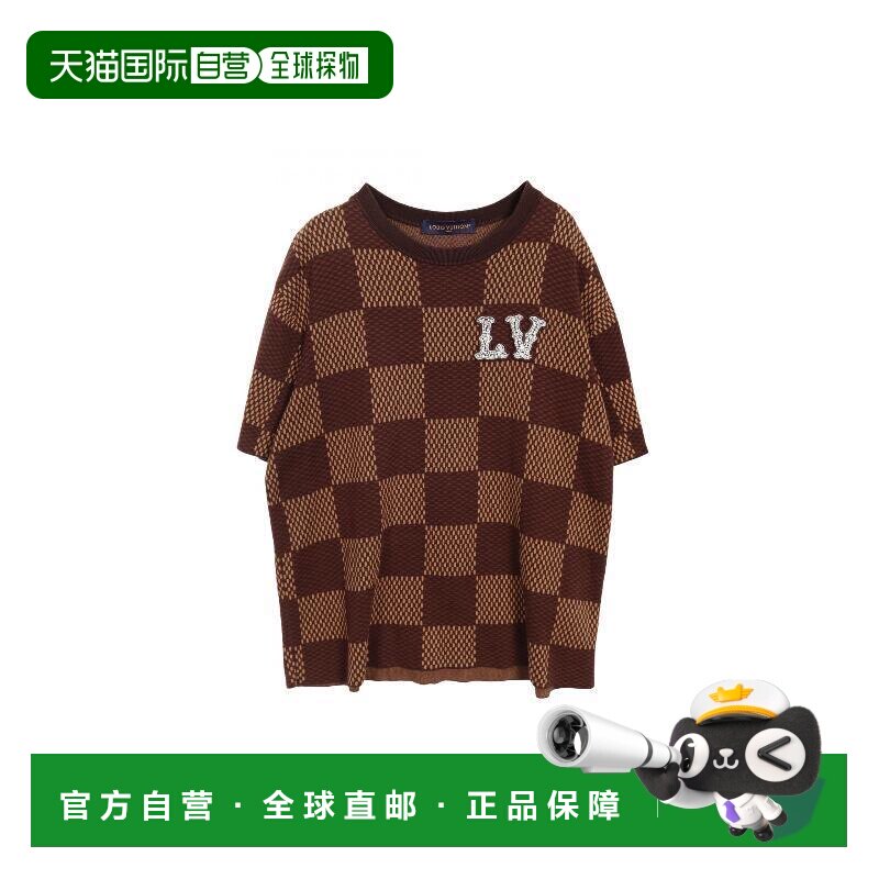 日本直邮中古LV路易威登男A级95新cut sew针织布棉上衣棕色