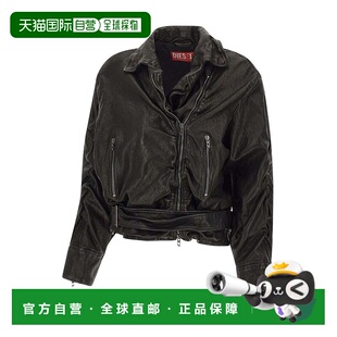 香港直邮Diesel 迪赛 女士 拉鍊繫帶夾克 A207410SLCW皮衣夹克