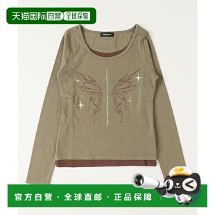 1h可退 日本直邮dispark 女装 25年秋冬新作 蝴蝶印花半透叠穿感T