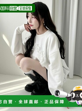 1h可退 日本直邮F i.n.t 女装 花朵蕾丝拼接宽松连帽卫衣 55AI03j