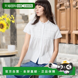 日潮跑腿UNIQLO优衣库合作款25女款棉质褶皱荷叶边短袖衬衫477885