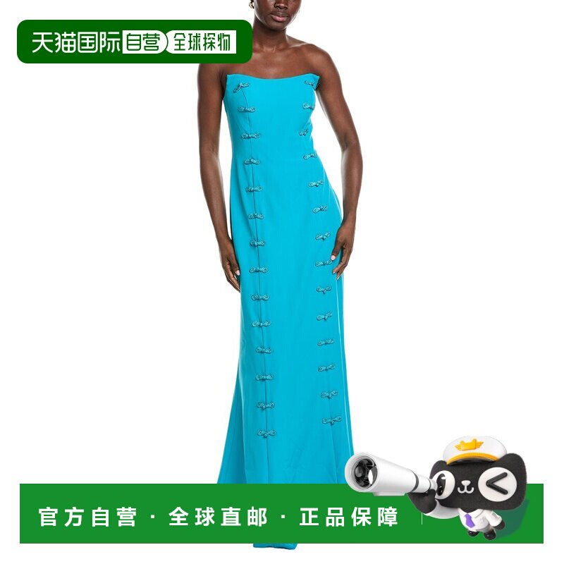 自营rene ruiz雷内 鲁伊斯无肩带圆领直筒礼服-蓝色 美国奥莱直发