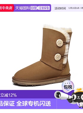 澳大利亚直邮Everau中筒雪地靴羊毛皮柔软双扣设计简约舒适百搭