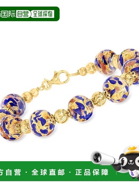 自营 Ross-Simons 18 克拉金意大利蓝色穆拉诺玻璃珠手链 - 7 英