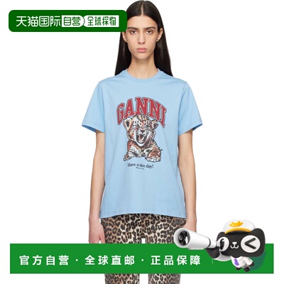 1h可退 香港直邮GANNI 甘尼 女士 蓝色 Relaxed Jersey Tiger T