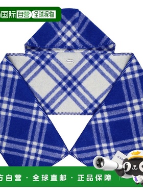 香港直邮Burberry 巴宝莉 男士 蓝色 Check Wool Hooded 围巾 810