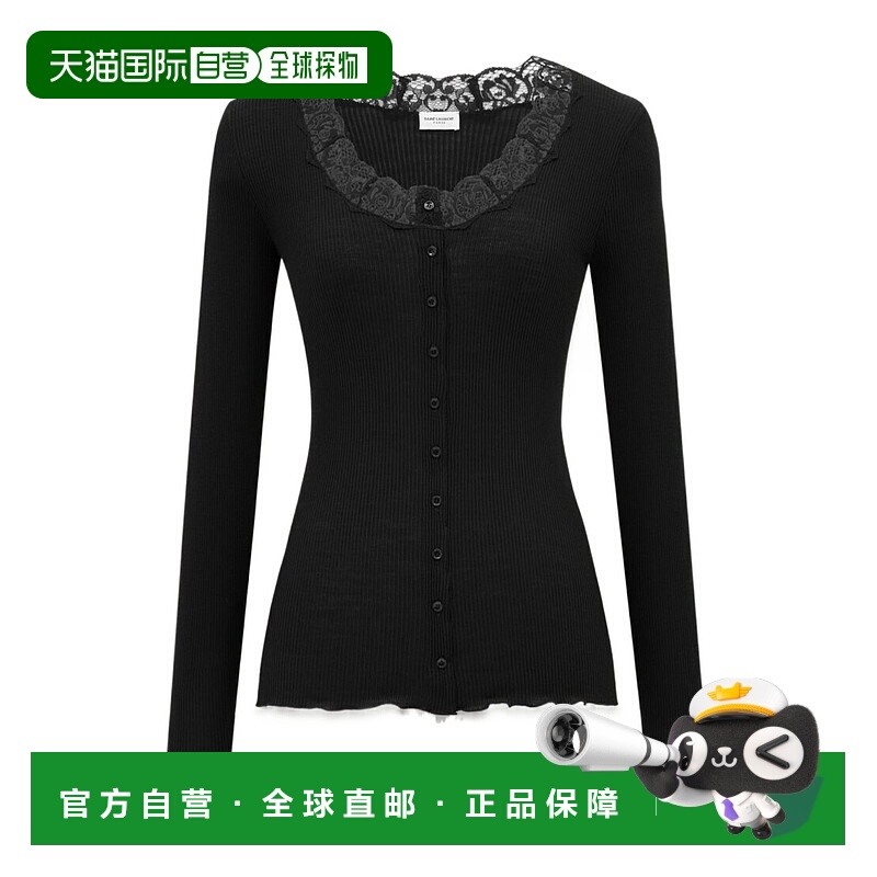 香港直邮Saint Laurent 罗纹羊毛蕾丝开衫 800807Y37SN