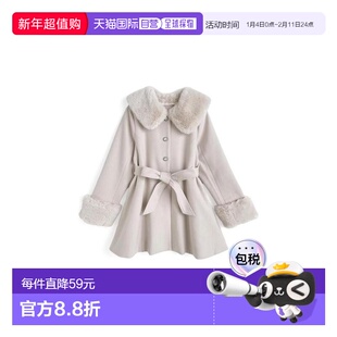 日本直邮日潮 GRL带毛绒围巾&丝带腰带的珠宝纽扣外套kz697羊毛