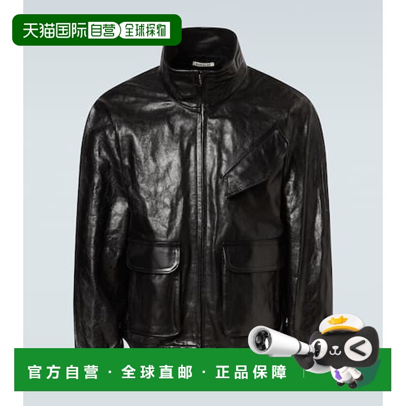1h可退 香港直邮AURALEE 男士 皮革宽身束腰夹克 black黑色 舒适