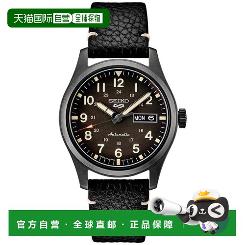 【美国直邮】Seiko|男士自动 5 运动型黑色皮革表【付后1h可退】