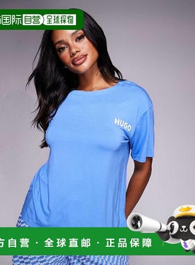 1h可退 香港直邮潮奢 boss 女士 Hugo co-ord 红色徽标睡衣T恤(蓝