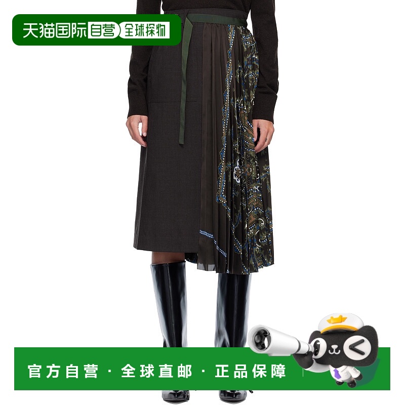 香港直邮Sacai 女士 棕色 Suiting & Paisley Print 半身裙 25081