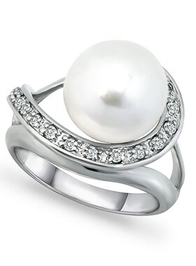 美国直邮Macy's|镀银仿珍珠和密镶方晶锆石漩涡环绕戒指