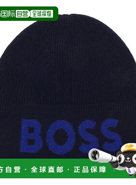 自营 Hugo Boss Men's Elio Big Logo Beanie, Blue - blue 美国