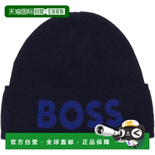 自营 Hugo Boss Men's Elio Big Logo Beanie, Blue - blue 美国