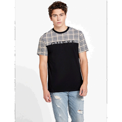 自营 guessEco Davion 格纹徽标 T 恤 - 黑色 美国奥莱直发